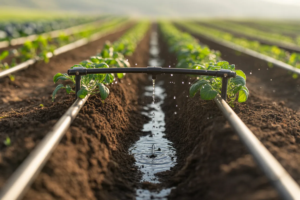 Drip irrigation tubing in a planting bed