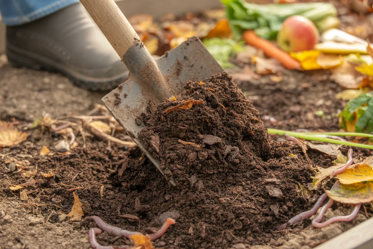 Compost pile in a garden