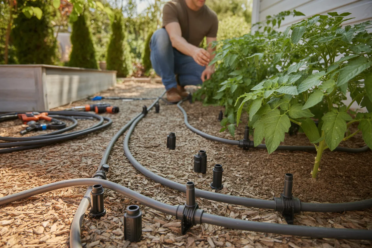 Drip irrigation system installation residential landscape