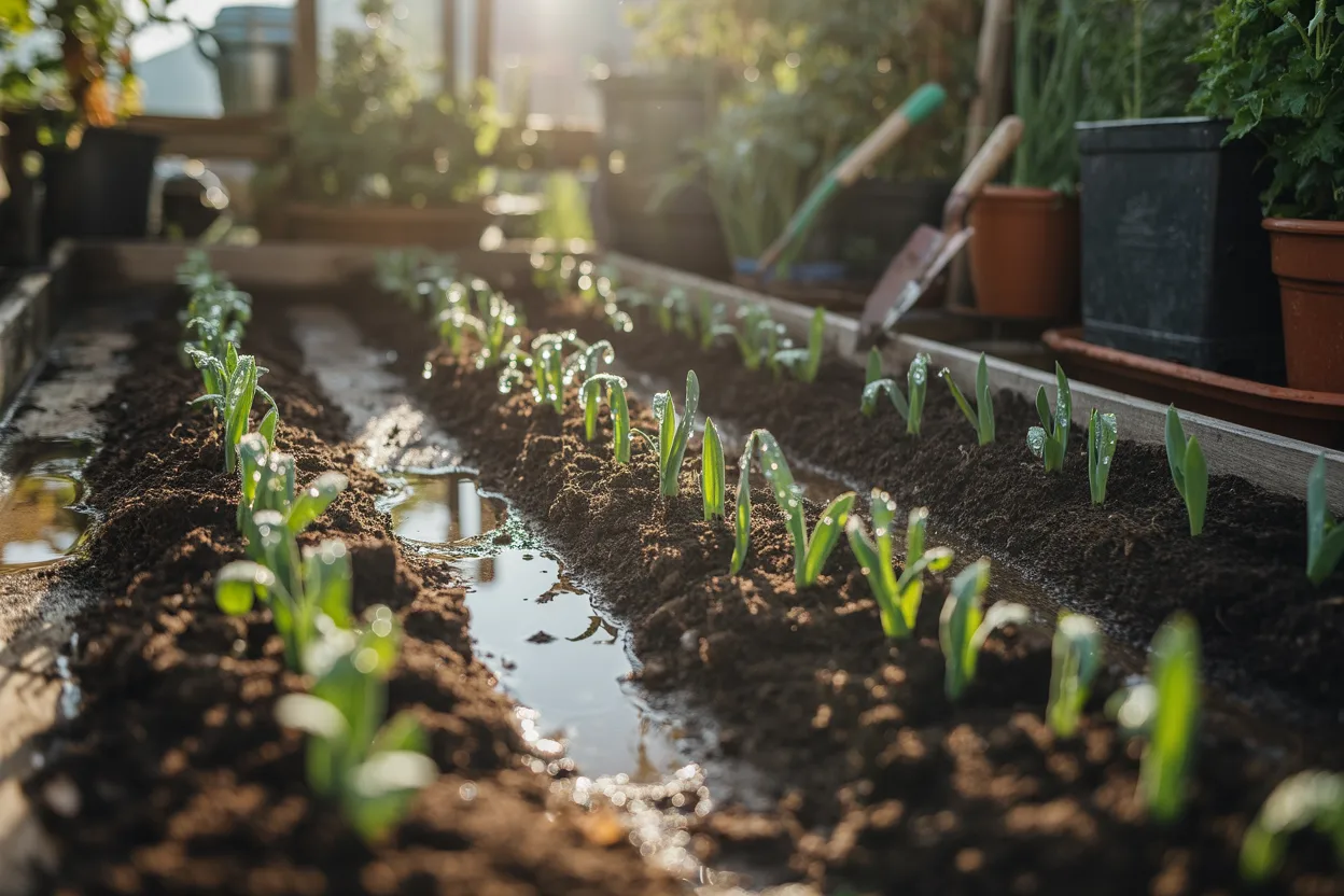 Drip line in planting bed
